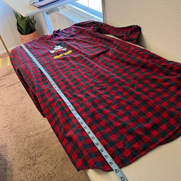Vintage 90s Disney Mickey Mouse Red Cotton Flannel Sleep Shirt Size XL - Picture 11 of 12